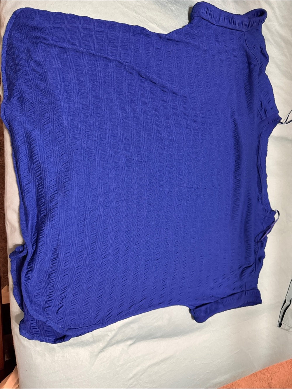 Textured Royal Blue and green Short-Sleeve Women's Top